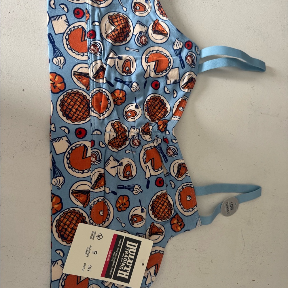 Duluth Trading Co Blue and Orange Food Print Bralette